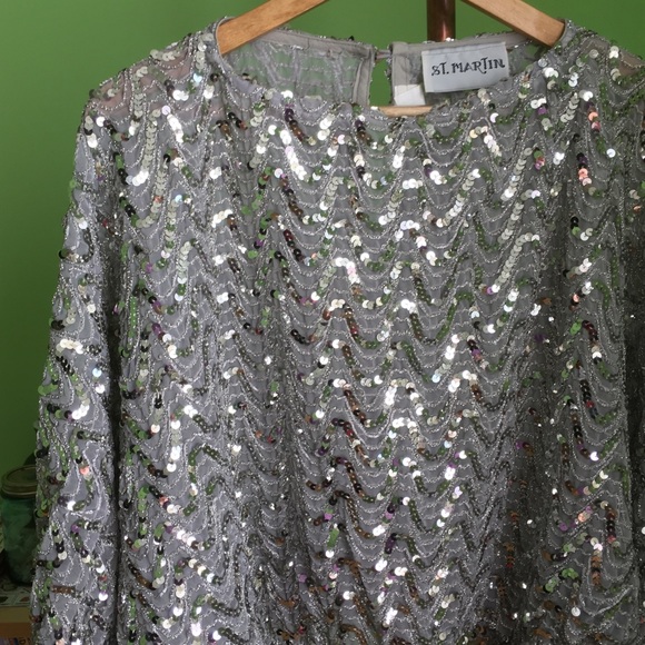Vintage St Martin Silver Sequined Blouse - Picture 5 of 8